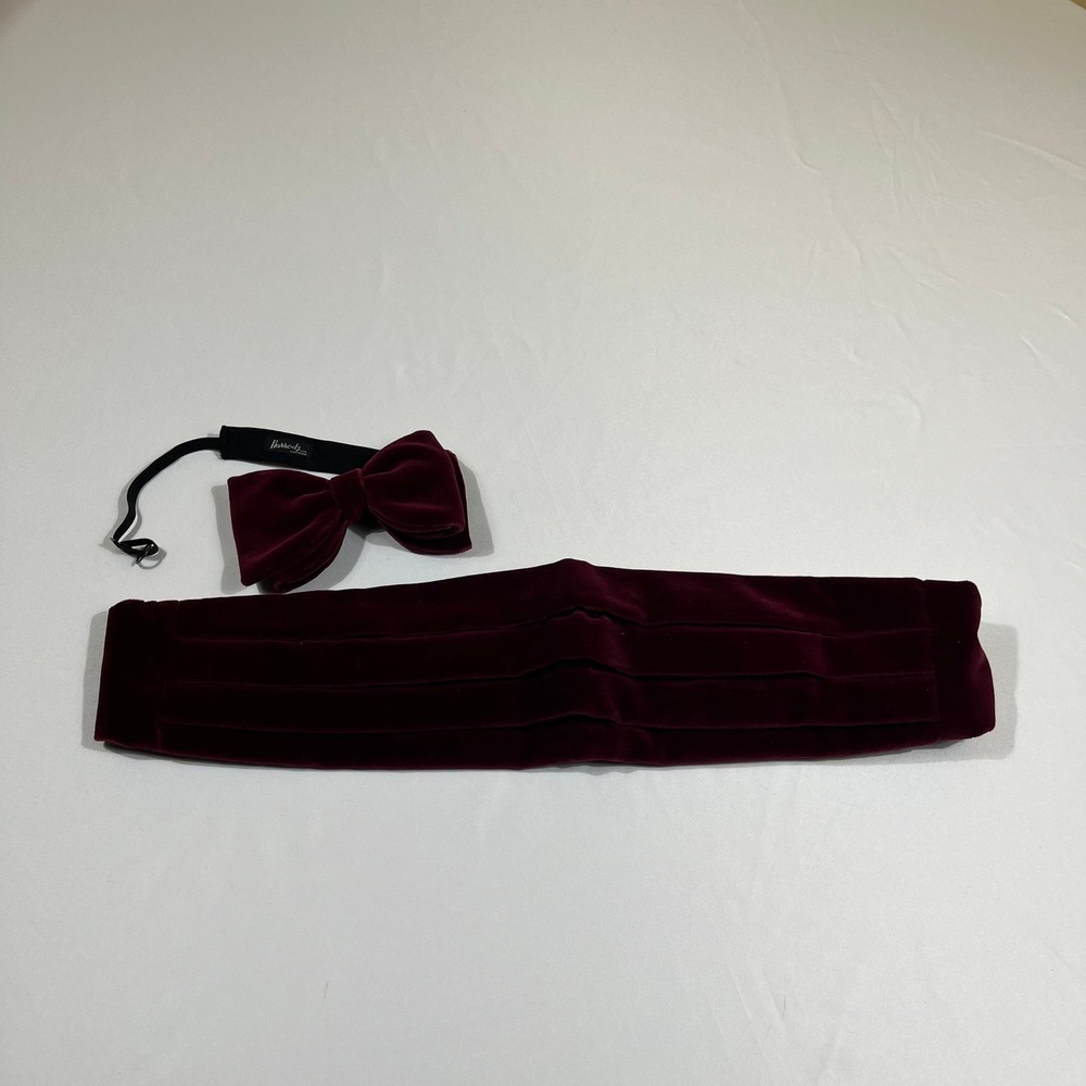 Harrods Cummerbund Bow Tie Set Burgundy Velvet Formal Tuxedo London
